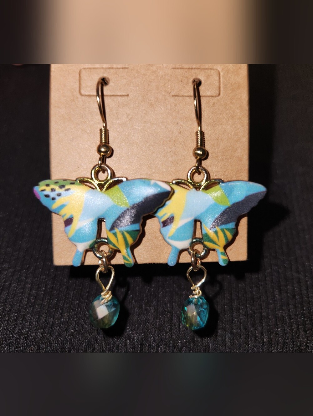 Butterfly Drop Earrings in Blue and Yellow